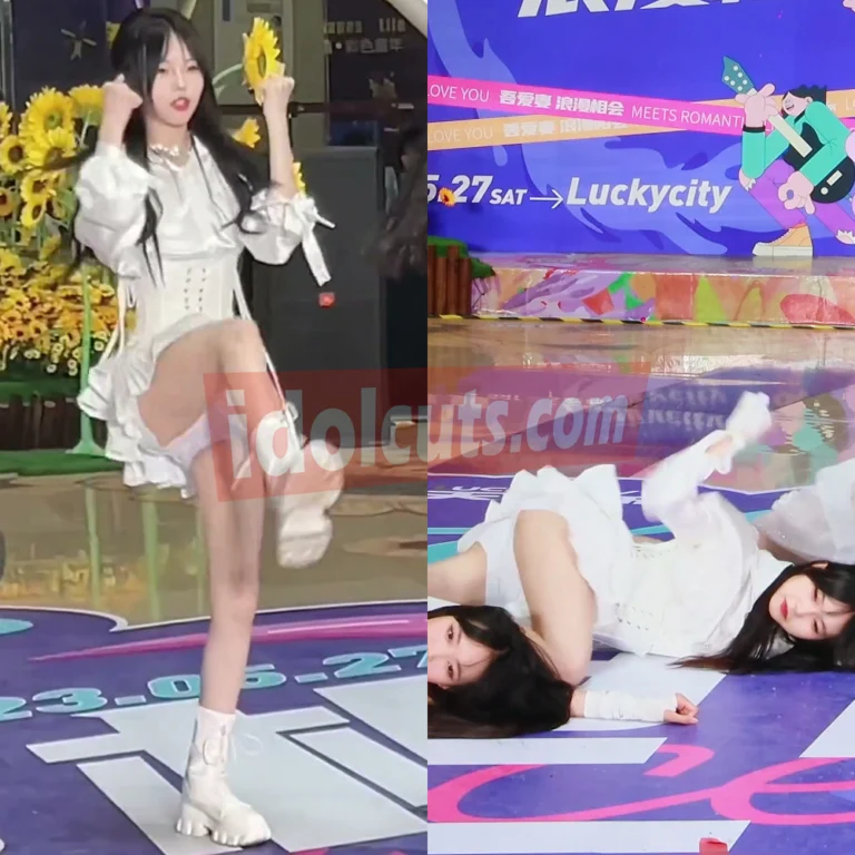 抖音Nuo 路演 FEARLESS 舞蹈 双视角对比 站立甜美 趴地激凸 白色内裤 腹股沟 走光 高清截图