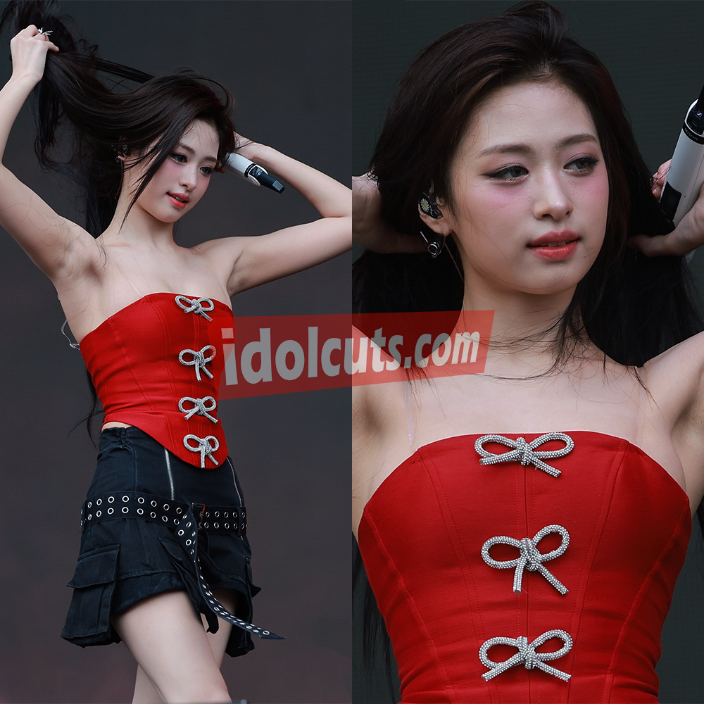 BABYMONSTER Ahyeon 新加坡演唱会 红色蝴蝶结抹胸舞台造型，展现完美身材曲线